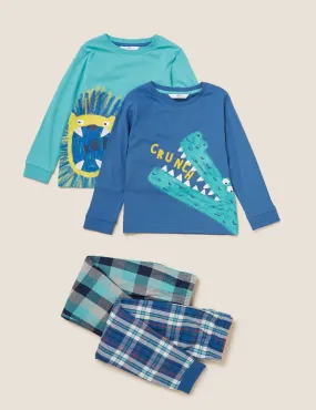 2pk Cotton Animal Slogan Pyjama Sets