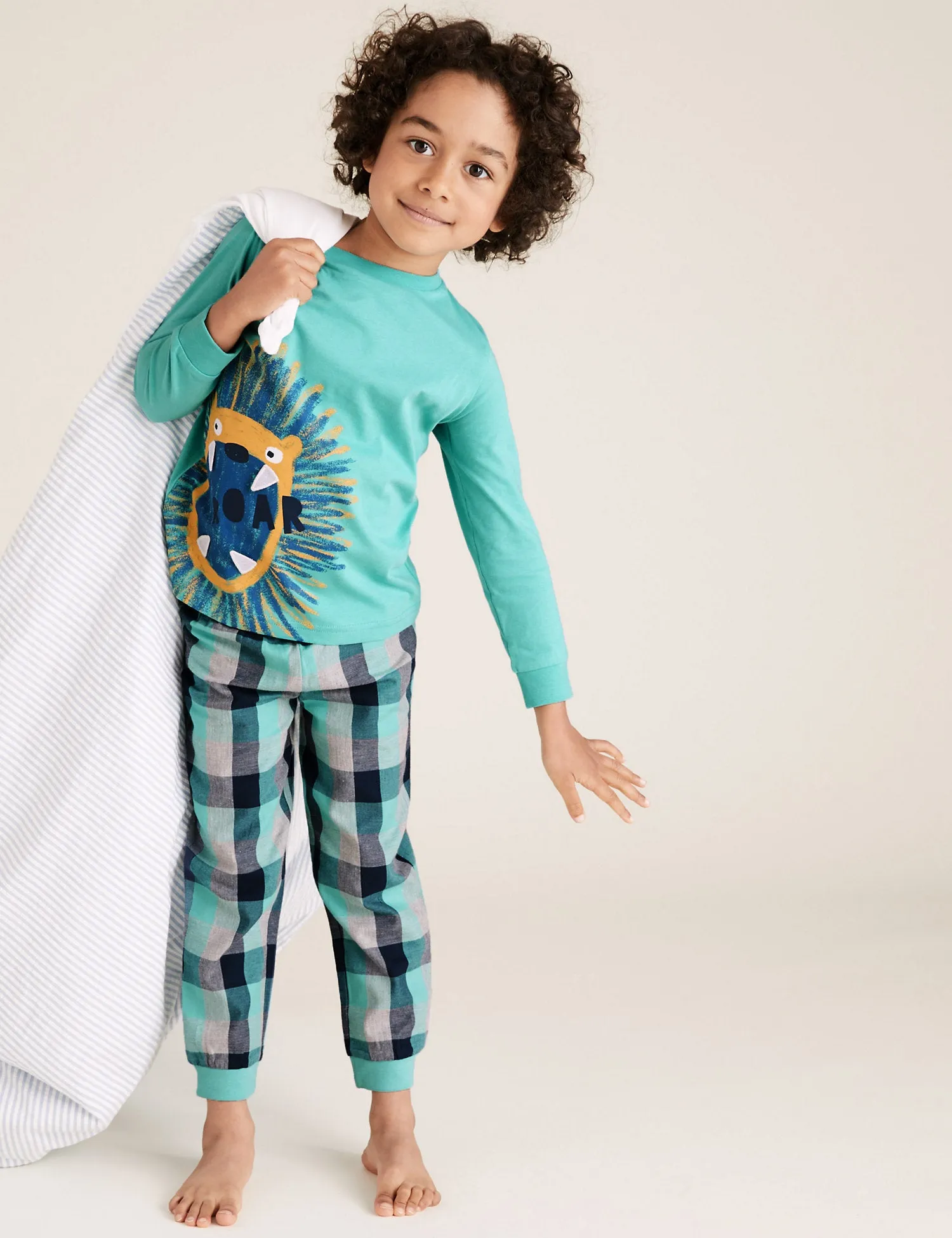 2pk Cotton Animal Slogan Pyjama Sets