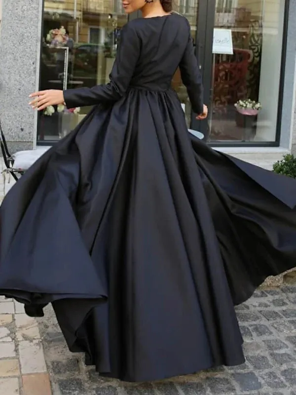A-Line Ball Gown Sweep/Brush Train Dress Long Sleeve Evening Dresses with Slit