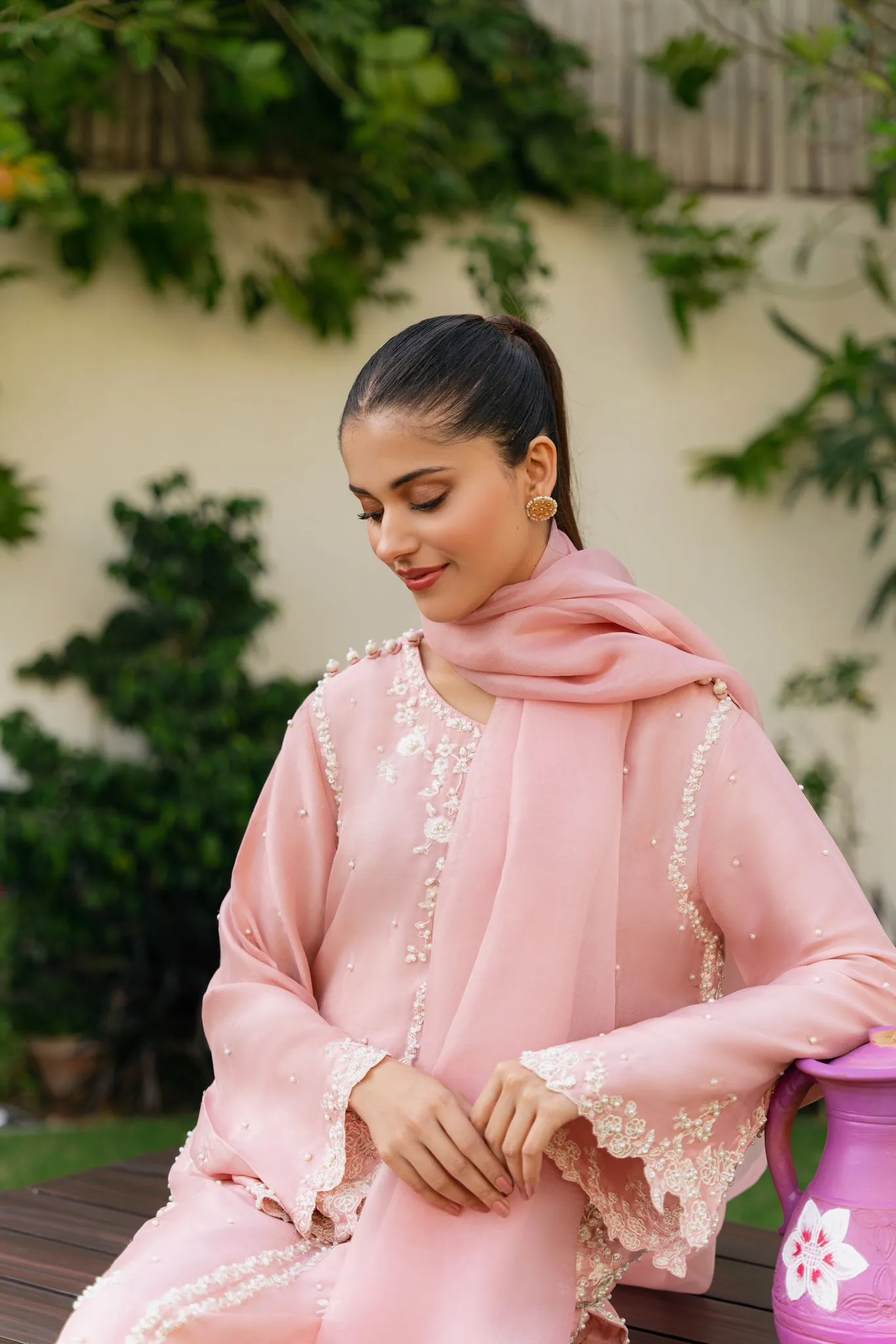 Ameema Teapink Embroidered