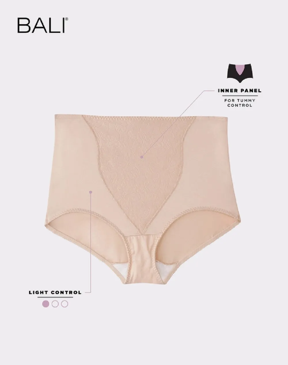 Bali Women's Lace Panel Shaping Brief 2-Pack, Porcelain, XL