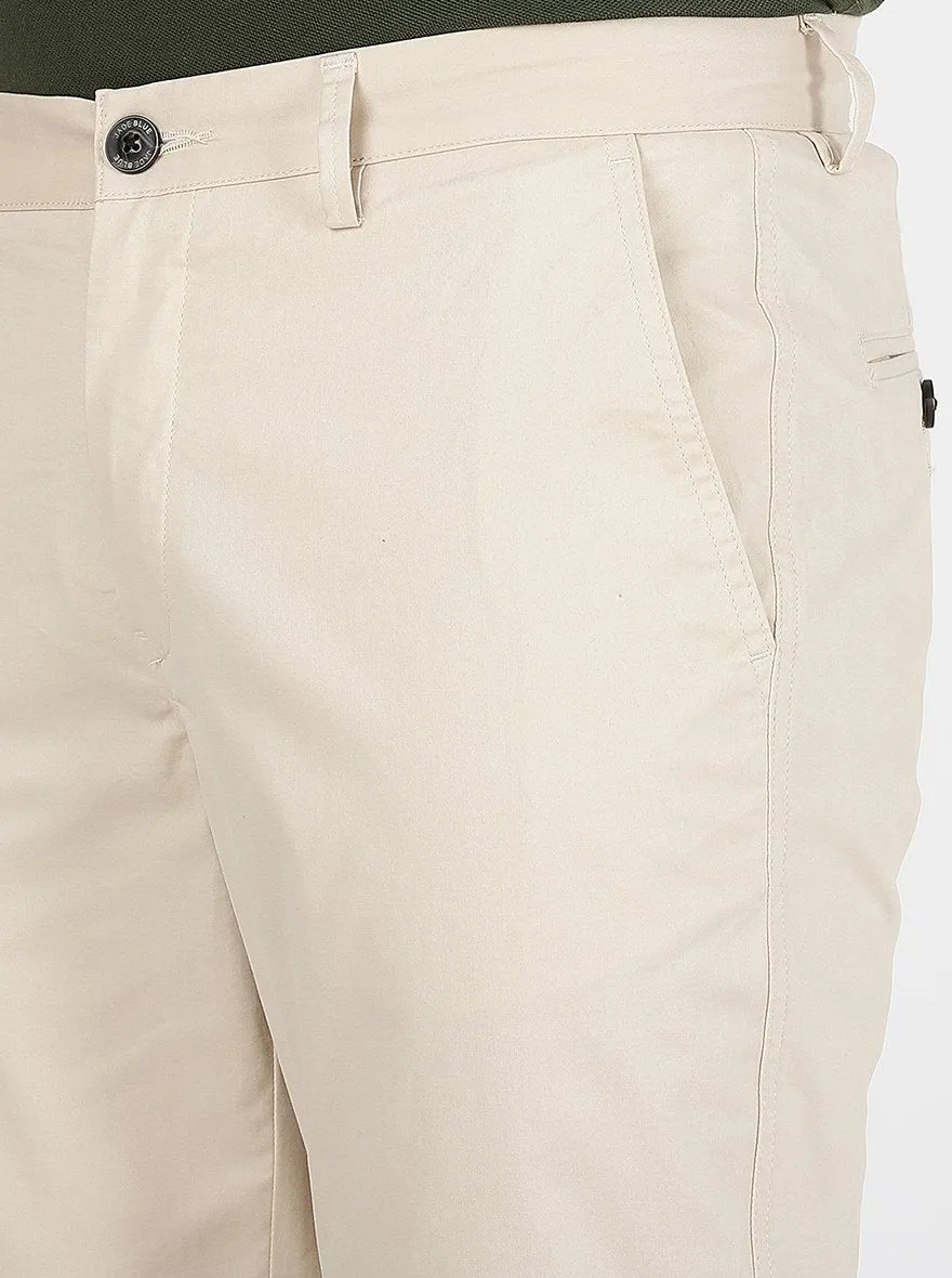 Beige Solid Uno Fit Casual Trouser | JadeBlue