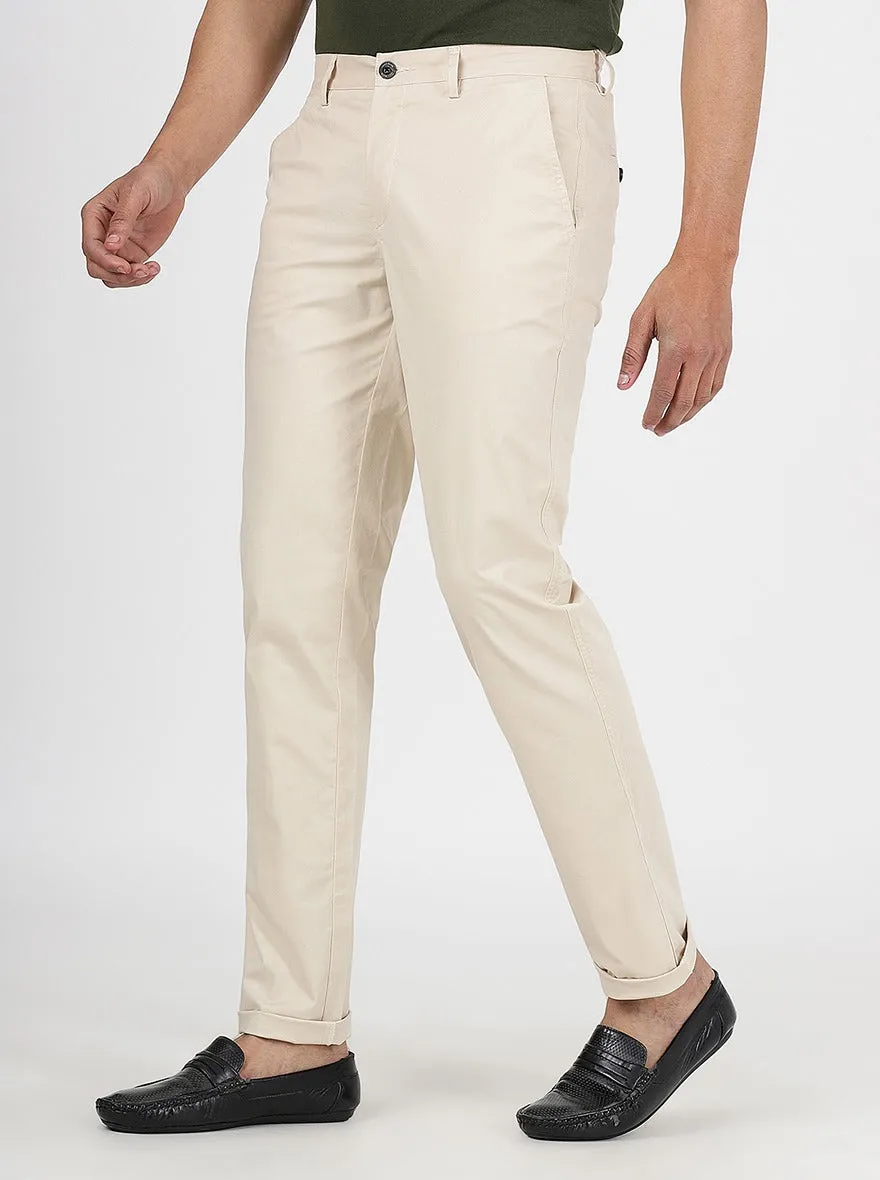 Beige Solid Uno Fit Casual Trouser | JadeBlue