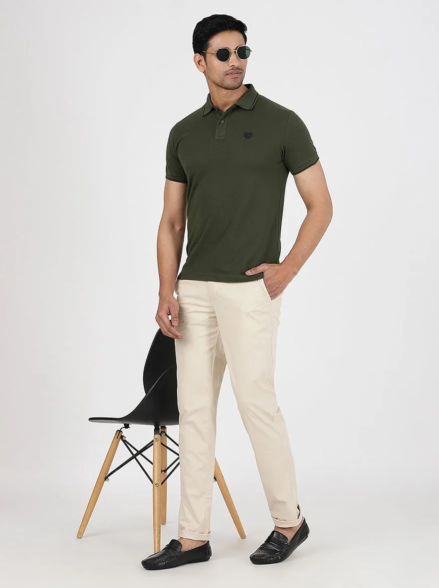 Beige Solid Uno Fit Casual Trouser | JadeBlue