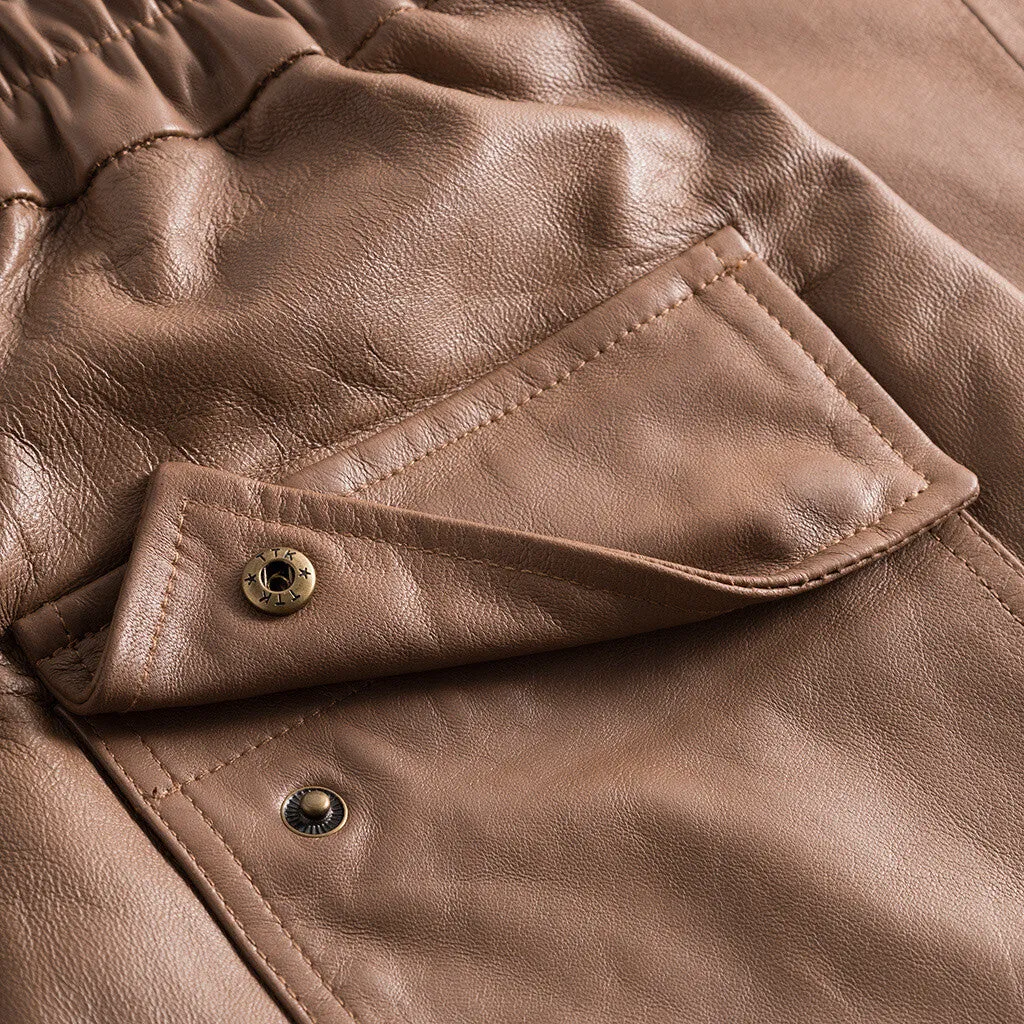 Bella HW leather pants in full length / 51114 - Mustang brown