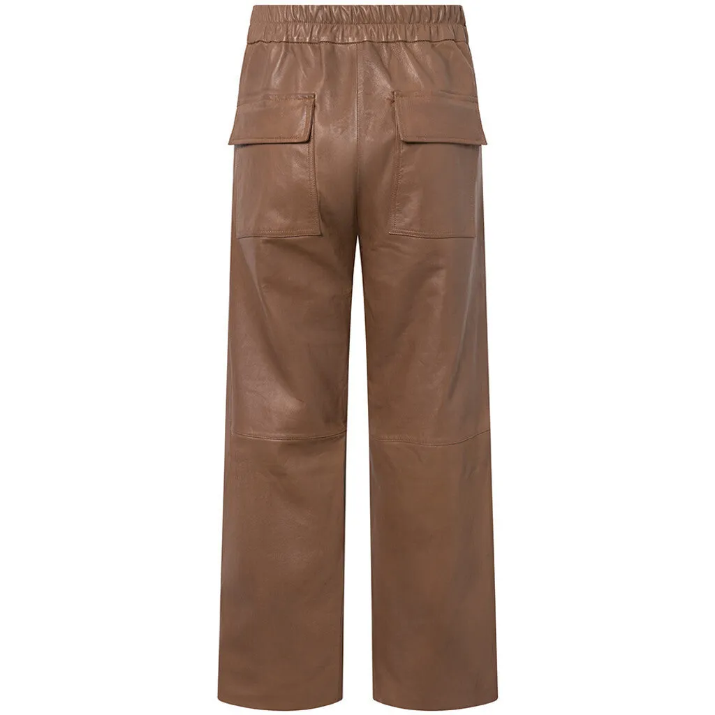 Bella HW leather pants in full length / 51114 - Mustang brown
