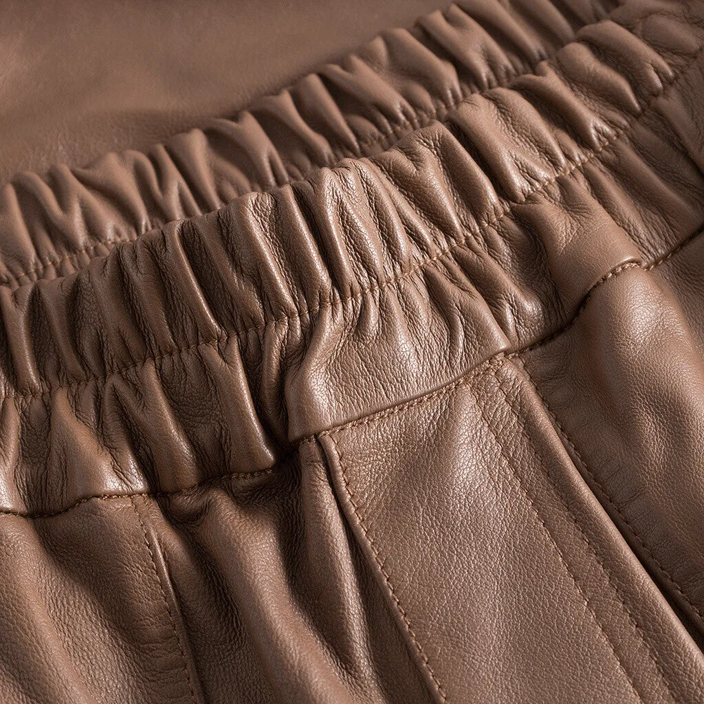 Bella HW leather pants in full length / 51114 - Mustang brown