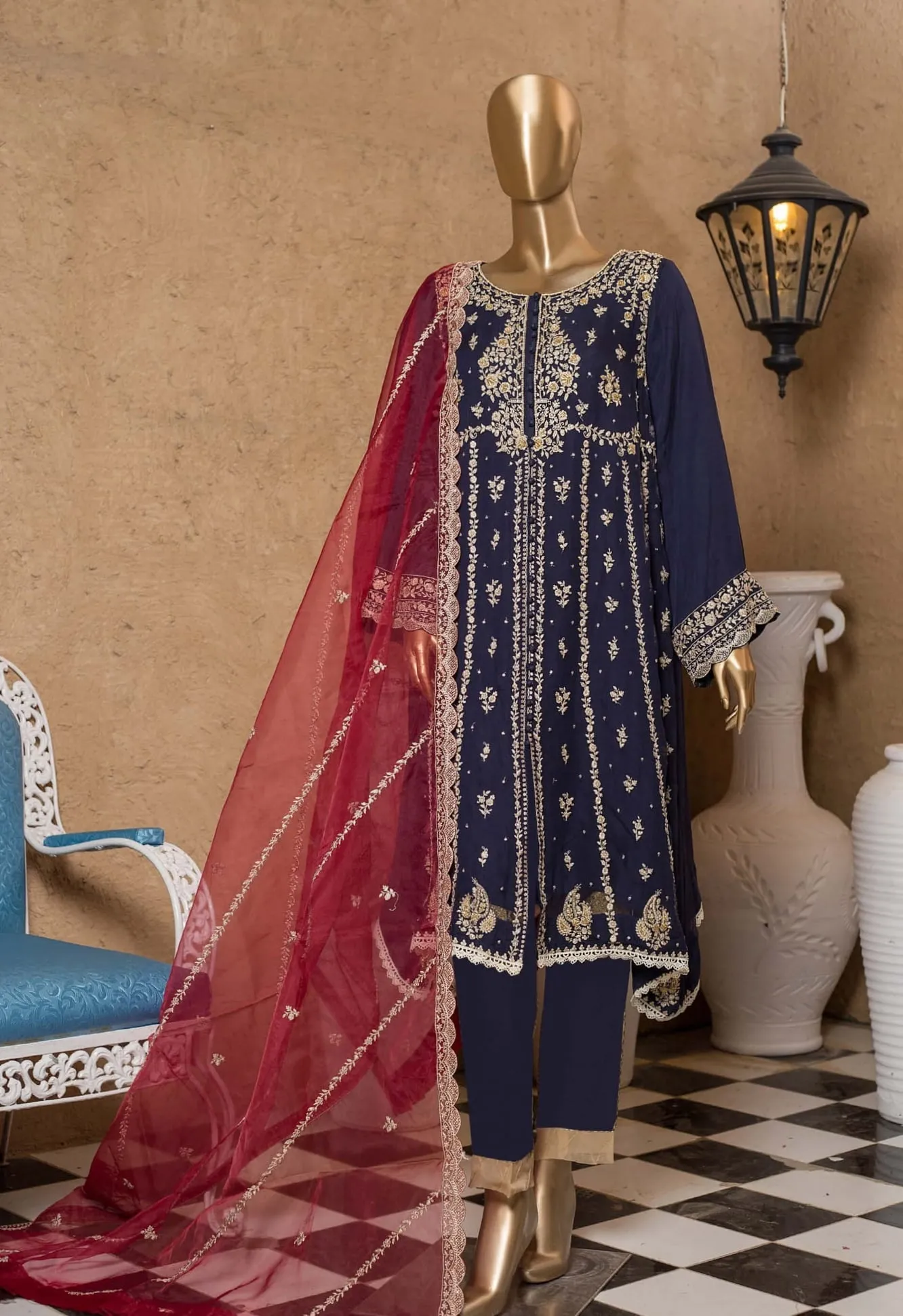 Bin Saeed Stitched 2 Piece Embroidered Chiffon Vol-05 Collection'2022-MSC-56-Blue