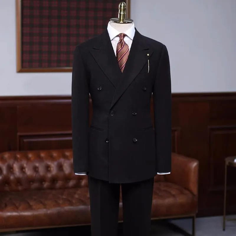 Black Peaked Lapel Double Breasted Formal Business Suits Wedding Suits