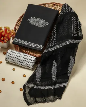 Buta Print Cotton Suit Set with Chiffon Dupatta (RCHF97)