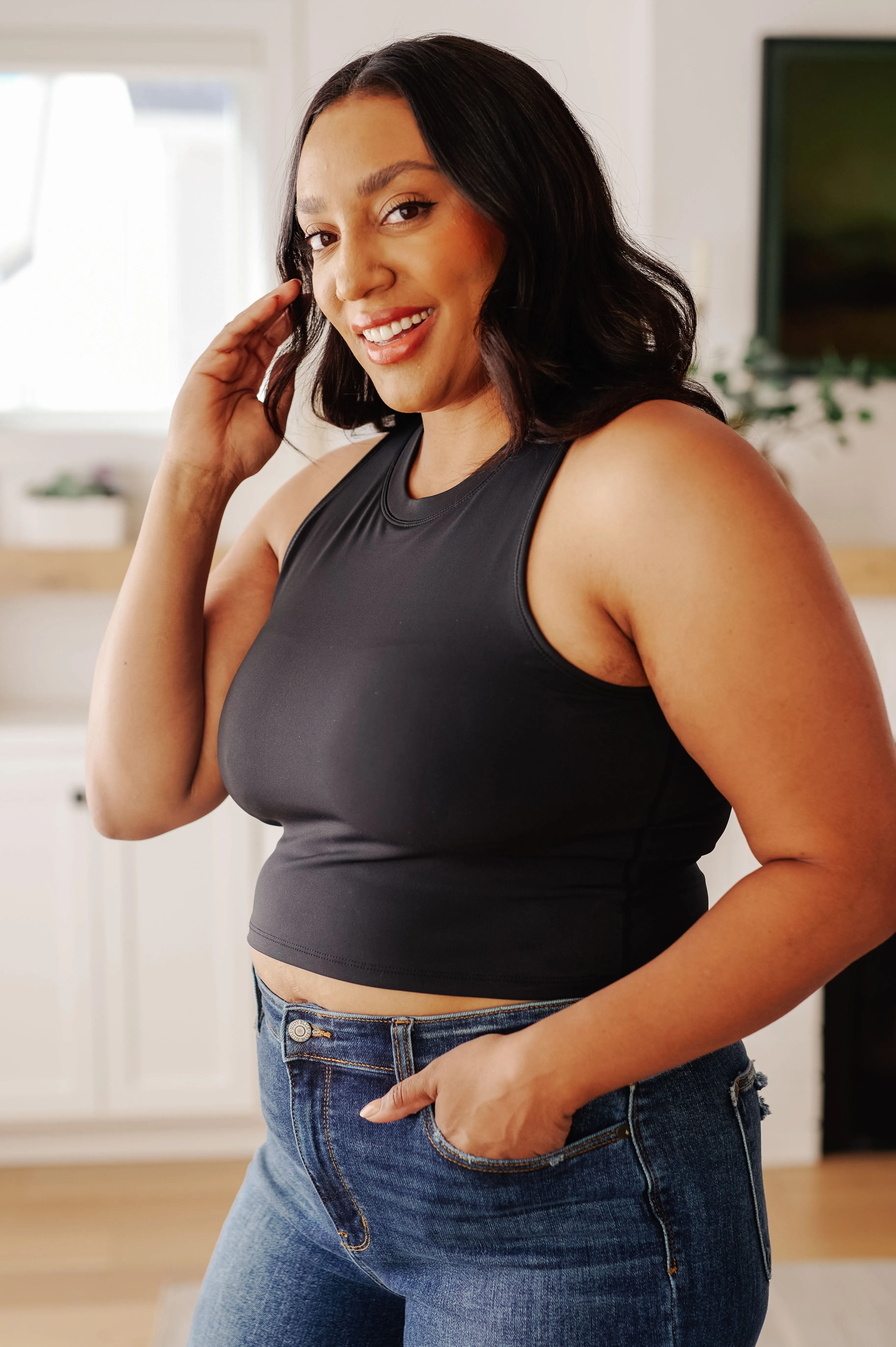Byrne Halter Crop Tank in Black