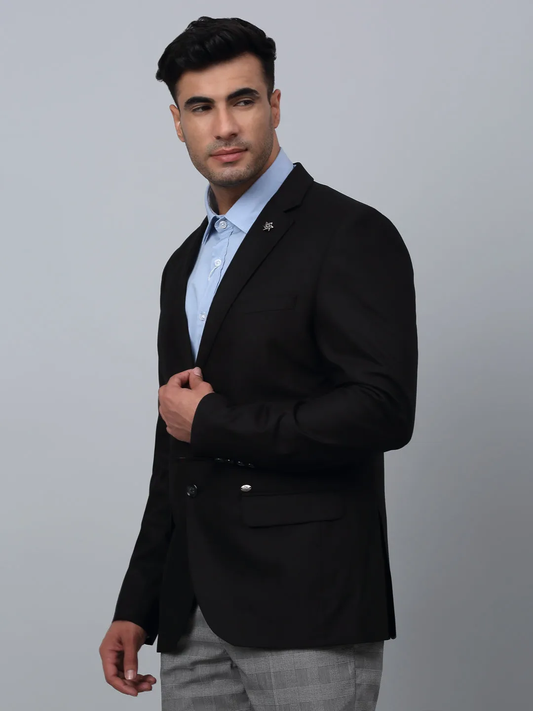 Stylish Cantabil Mens Formal Blazer in Black with Full Sleeves