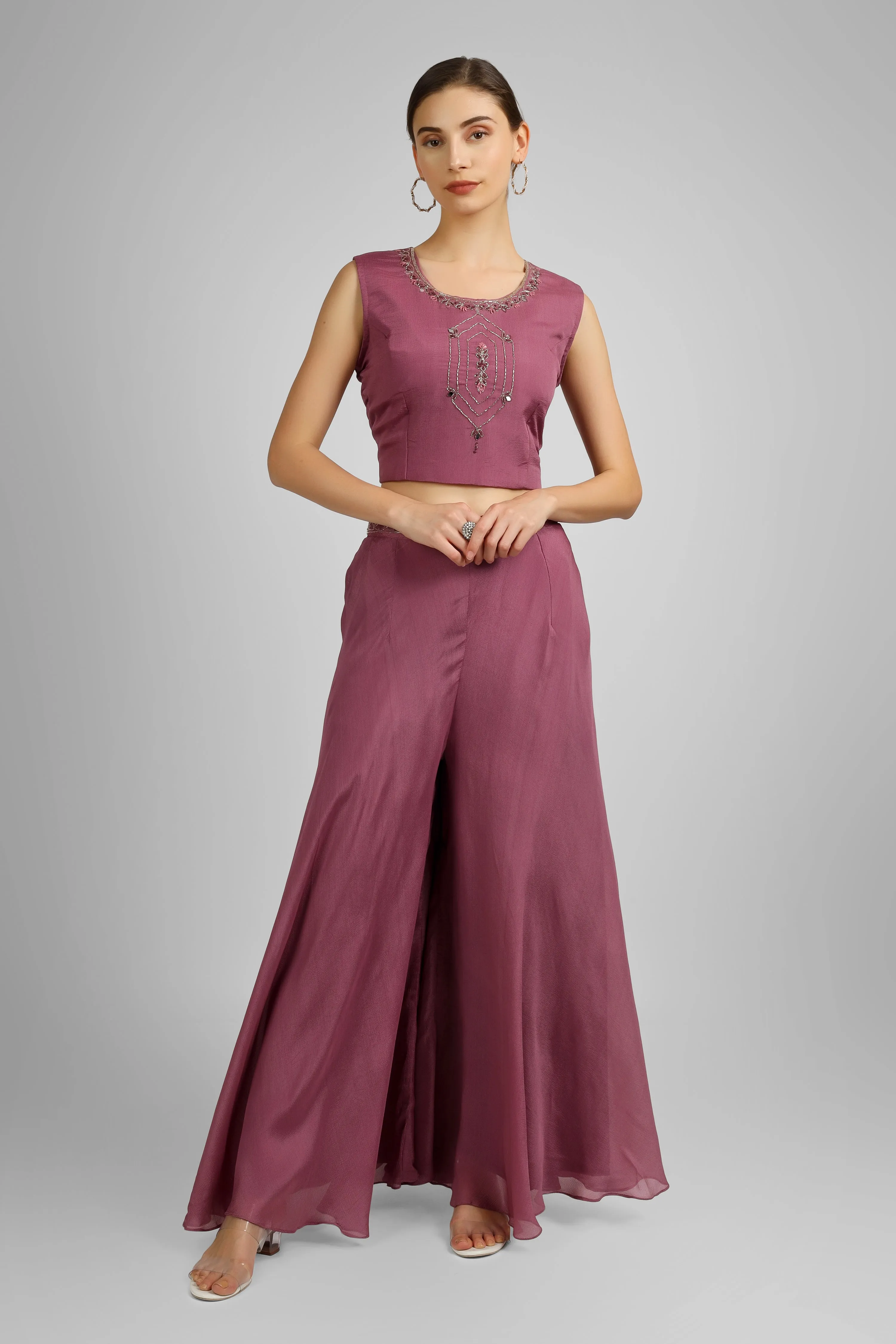 Chinon Crop Top with Skirt and Jacket