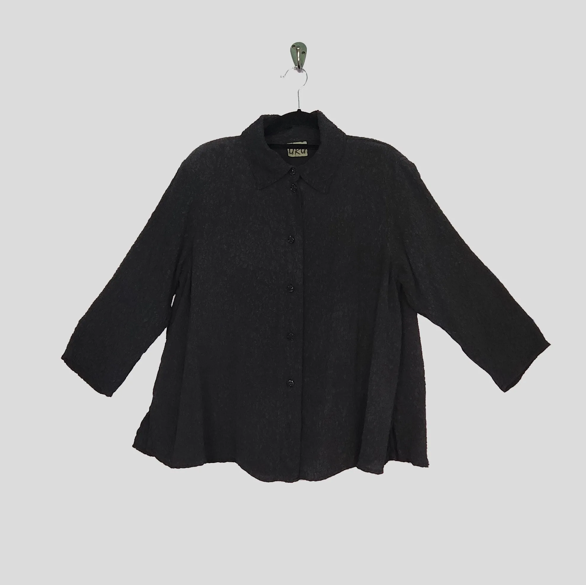 Country Shirt in Black Textured Silk