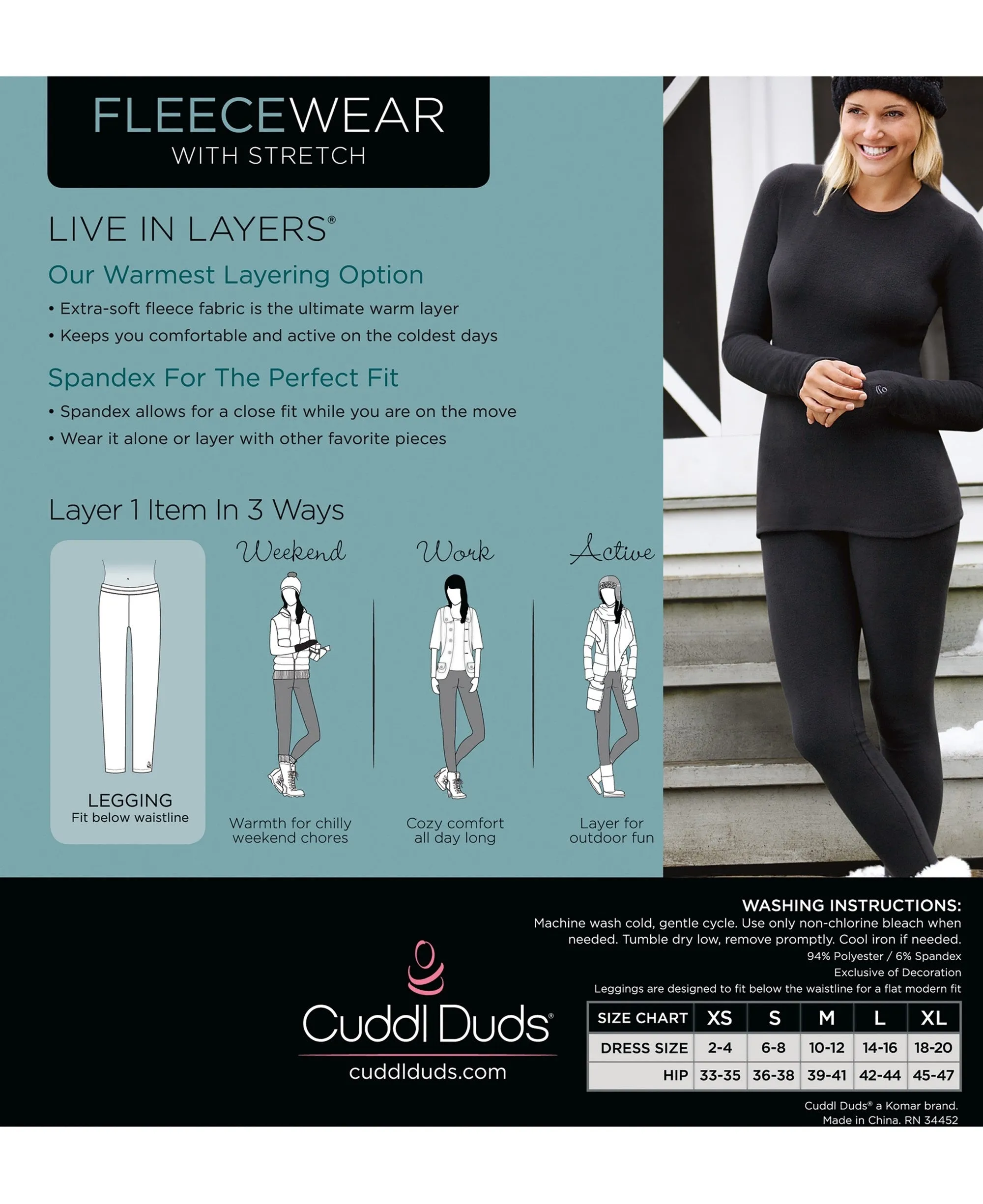 Cuddl Duds Women's Stretch Extra-Soft Warm Fleece Leggings, Grey, XS