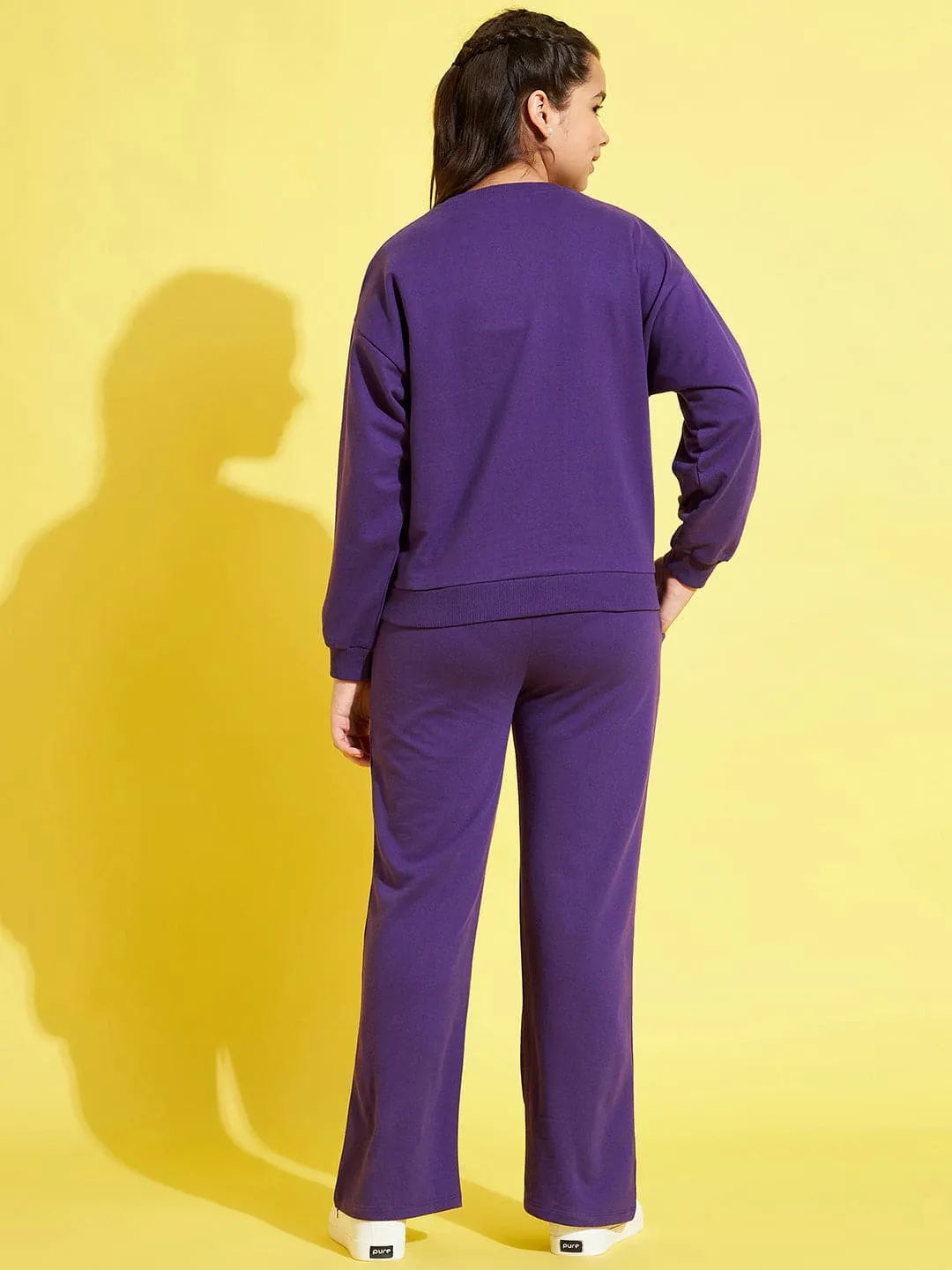Girls Purple London Sweatshirt With Track Pants - Lyush Kids