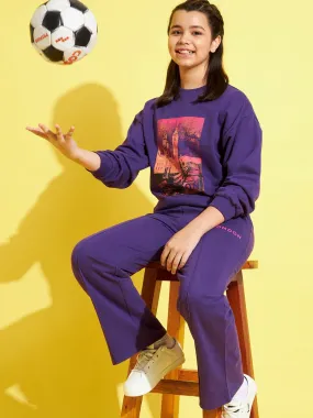 Girls Purple London Sweatshirt With Track Pants - Lyush Kids