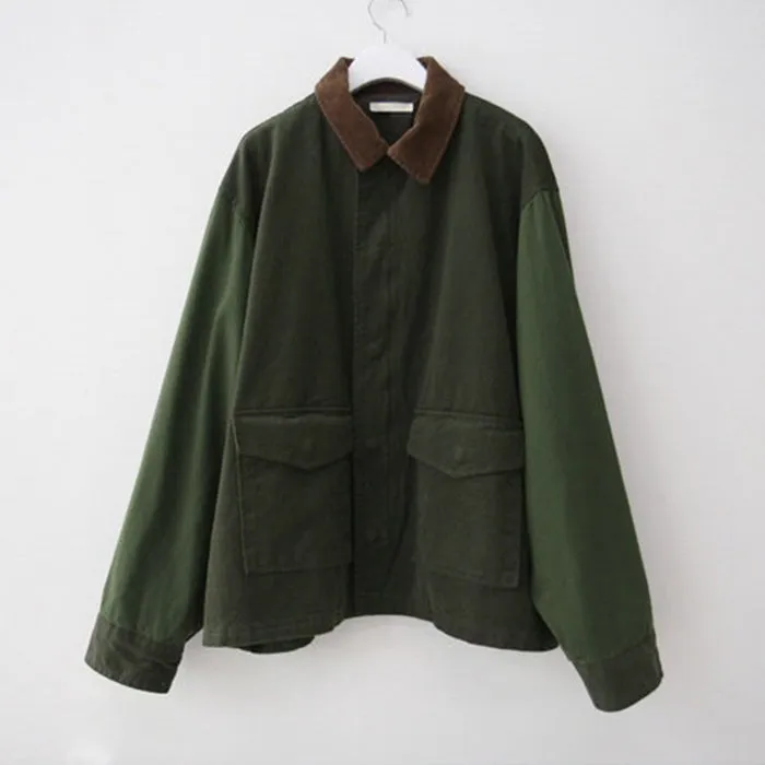 hulianfu  Korean Thick Autumn Vintage Lapel Casual Style Loose Full Lantern Sleeve Coats and Jackets Women Army Green Streetwear