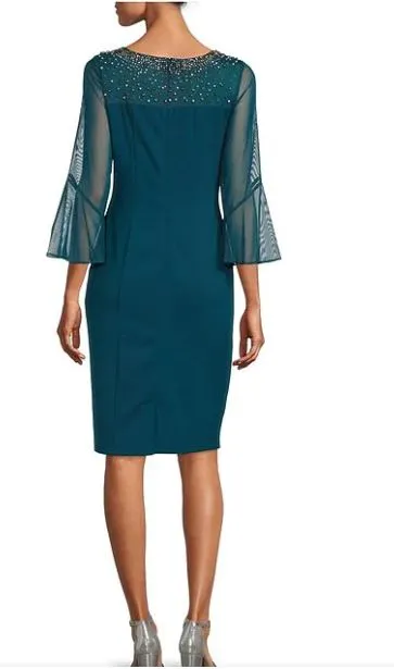 Illusion Neckline Bell Sleeve | Peacock