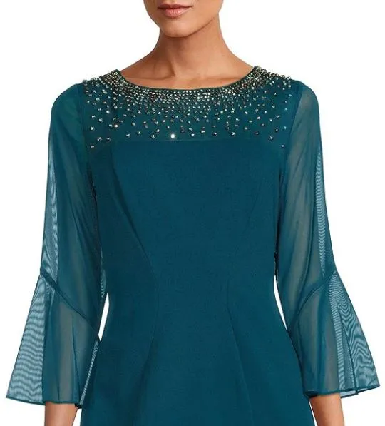 Illusion Neckline Bell Sleeve | Peacock