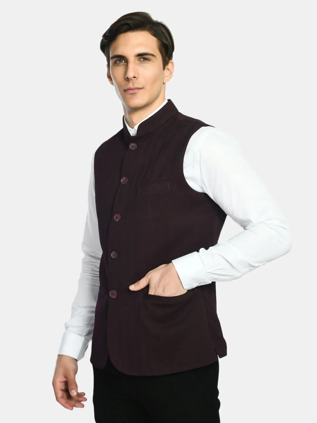 Men's Solid Knitted Slim Fit Nehru Jacket