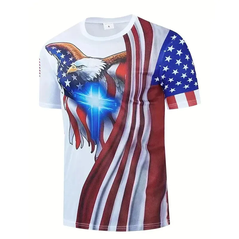 Men's Summer New Casual Fashion Outdoor Street Short-sleeved 3D Print Hip-hop Personality Stretch Loose Round Neck T-shirt