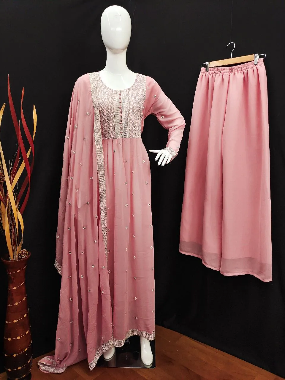 New Party Wear Readymade Heavy Georgette With Sequence Embroidery Work Sahara Suit Collection