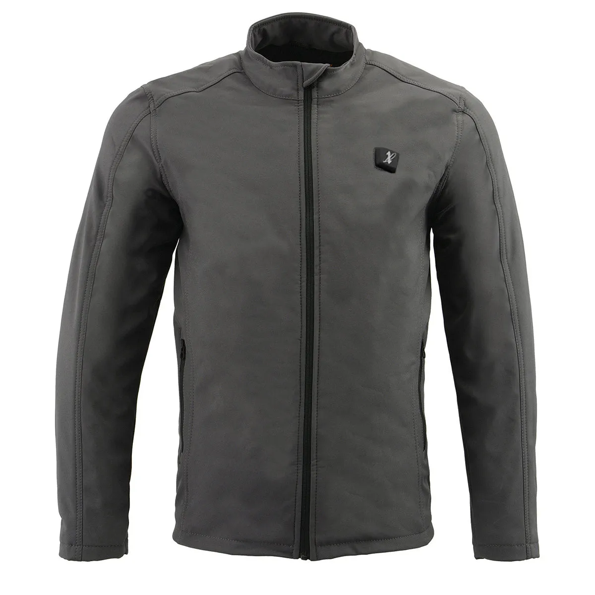 Nexgen Heat MPM1762SET Mens Soft Shell Heated Jacket - Grey Standup Collar Jacket for Winter with Battery Pack