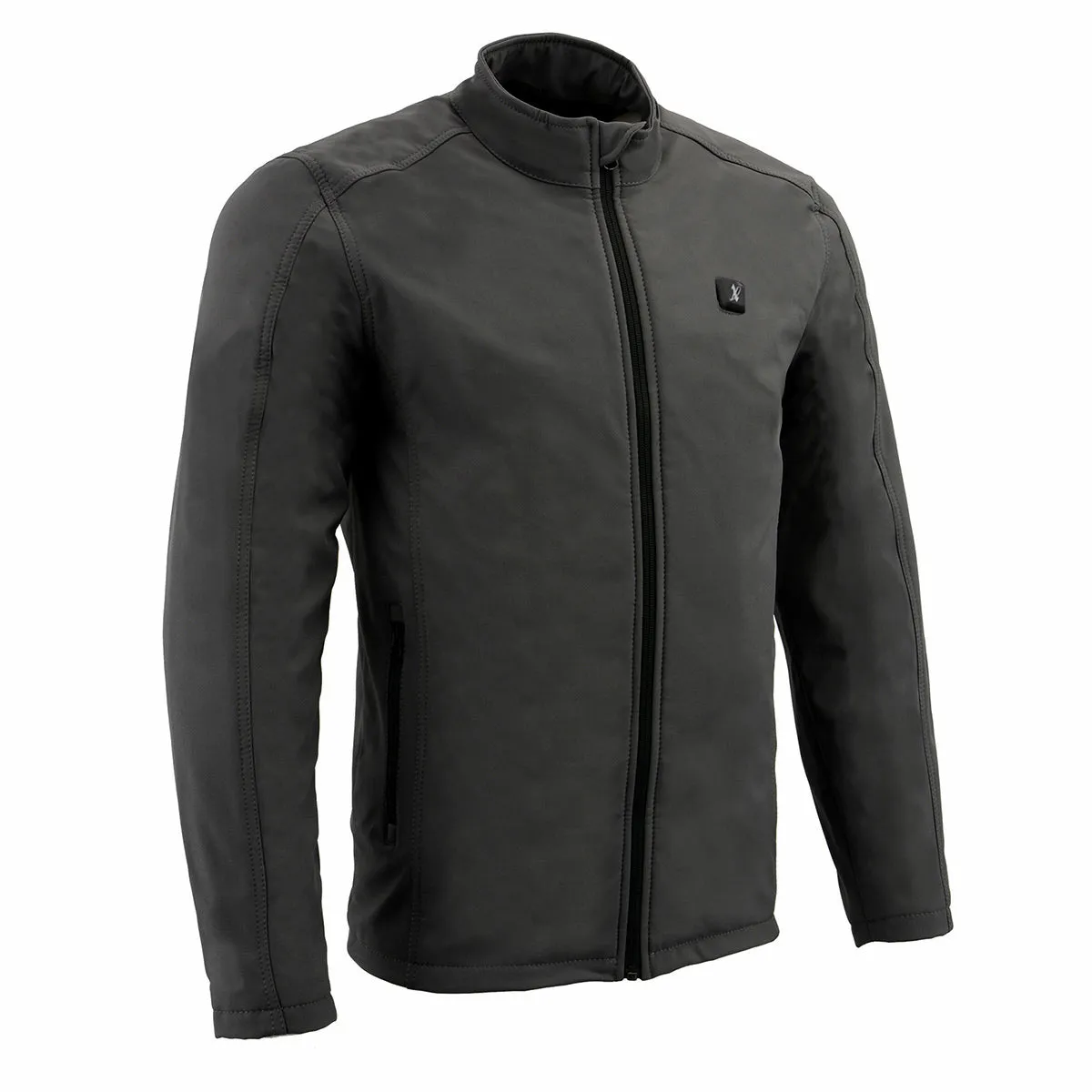 Nexgen Heat MPM1762SET Mens Soft Shell Heated Jacket - Grey Standup Collar Jacket for Winter with Battery Pack