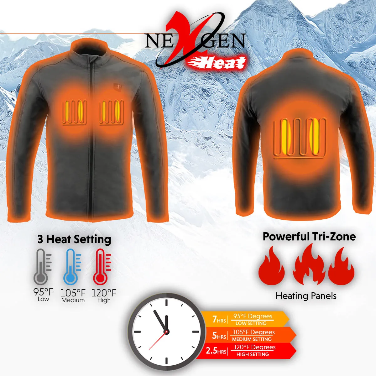 Nexgen Heat MPM1762SET Mens Soft Shell Heated Jacket - Grey Standup Collar Jacket for Winter with Battery Pack