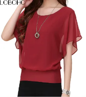 Ruffle Batwing Short Sleeve Casual Shirt
