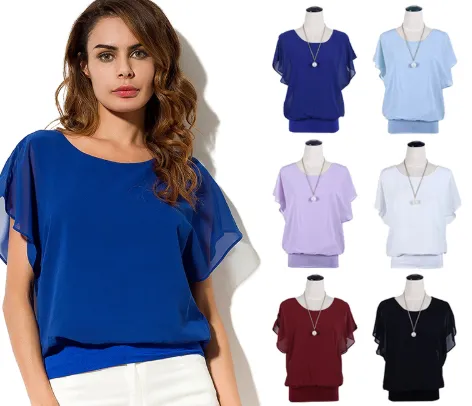Ruffle Batwing Short Sleeve Casual Shirt
