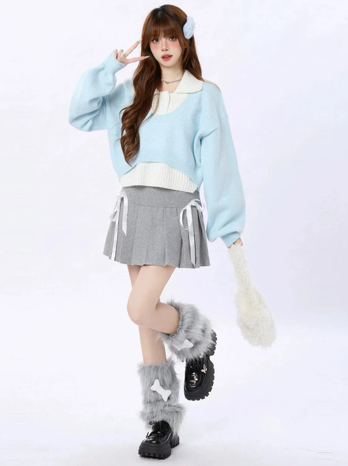 Short Ice Blue Tops Polo