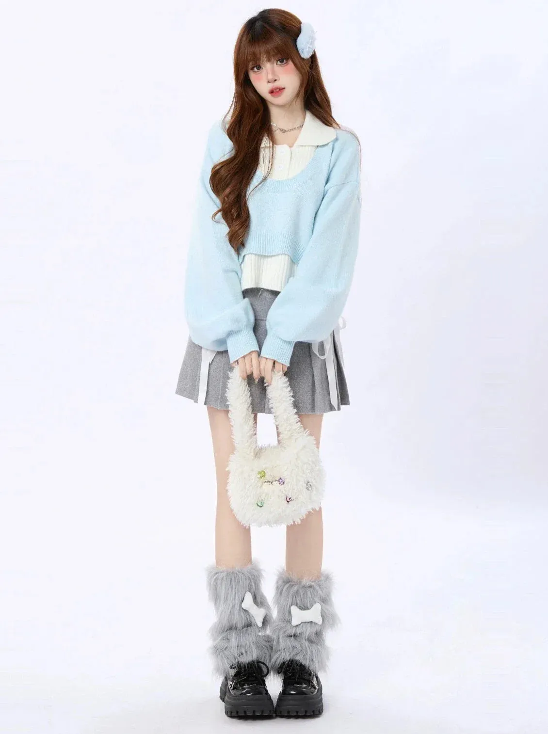 Short Ice Blue Tops Polo