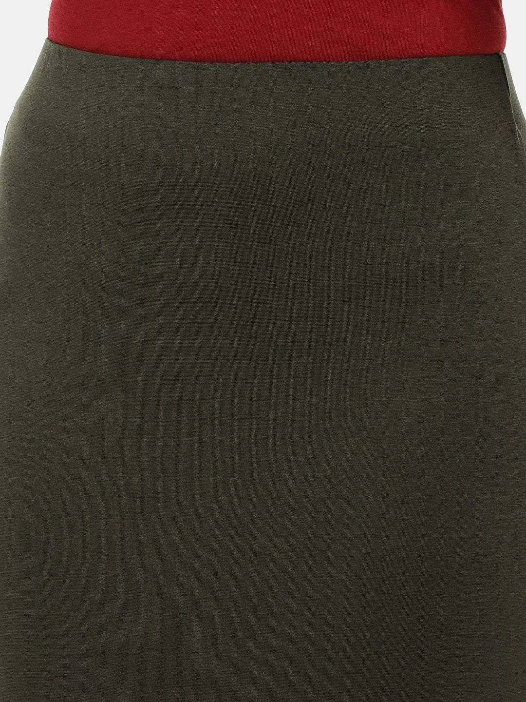 Womens Olive Viscose Elastane Skirt